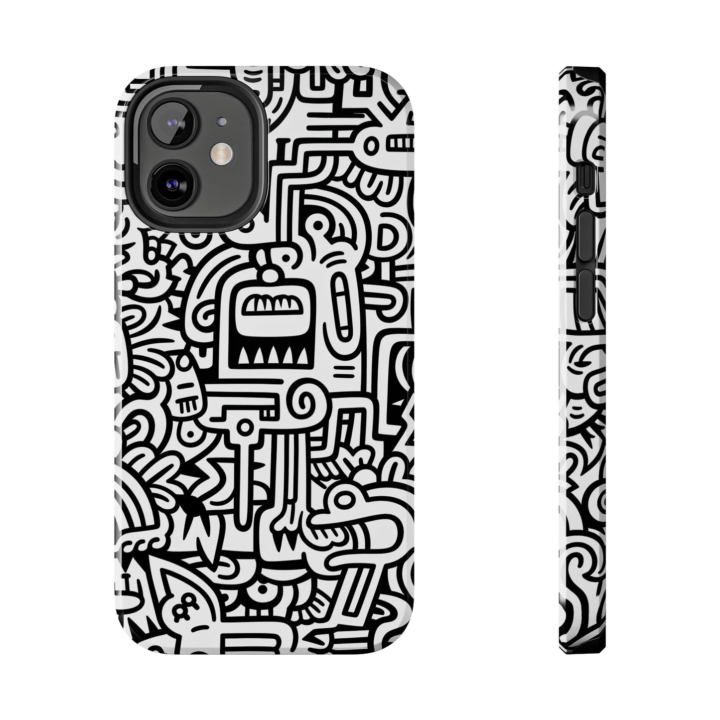 Black And White Doodle Tough Case - iPhone 15-11 All Sizes