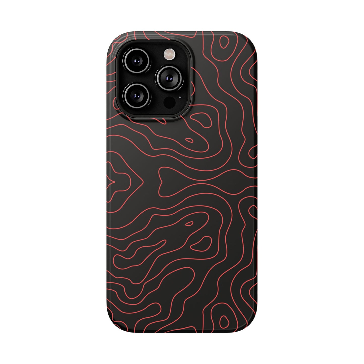 Topographic Lines Black & Red Phone Case – MagSafe Compatible for iPhone & Samsung Galaxy