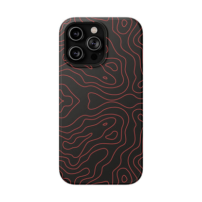 Topographic Lines Black & Red Phone Case – MagSafe Compatible for iPhone & Samsung Galaxy