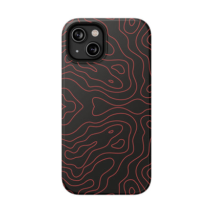 Topographic Lines Black & Red Phone Case – MagSafe Compatible for iPhone & Samsung Galaxy