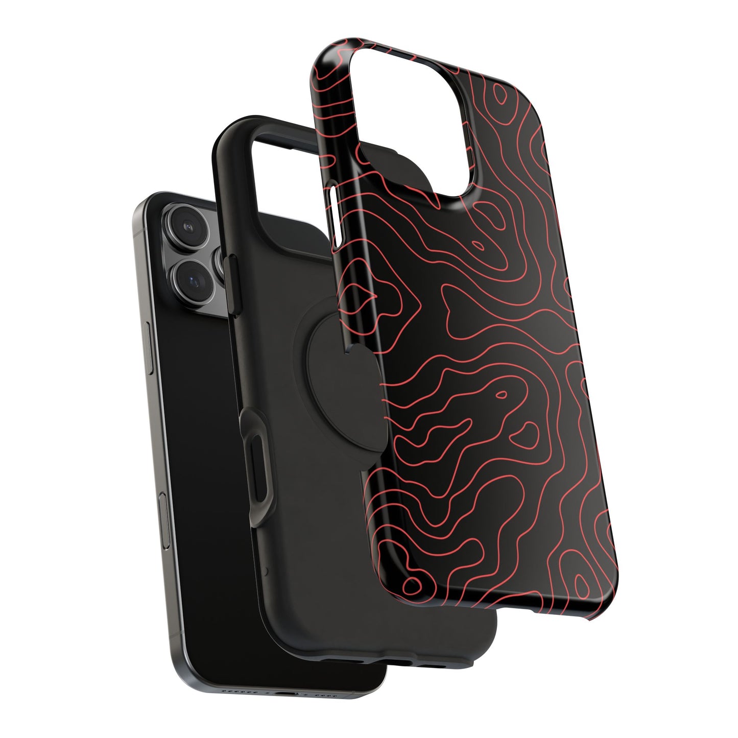 Topographic Lines Black & Red Phone Case – MagSafe Compatible for iPhone & Samsung Galaxy