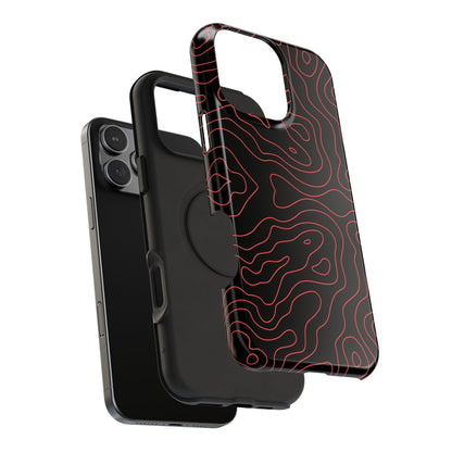 Topographic Lines Black & Red Phone Case – MagSafe Compatible for iPhone & Samsung Galaxy