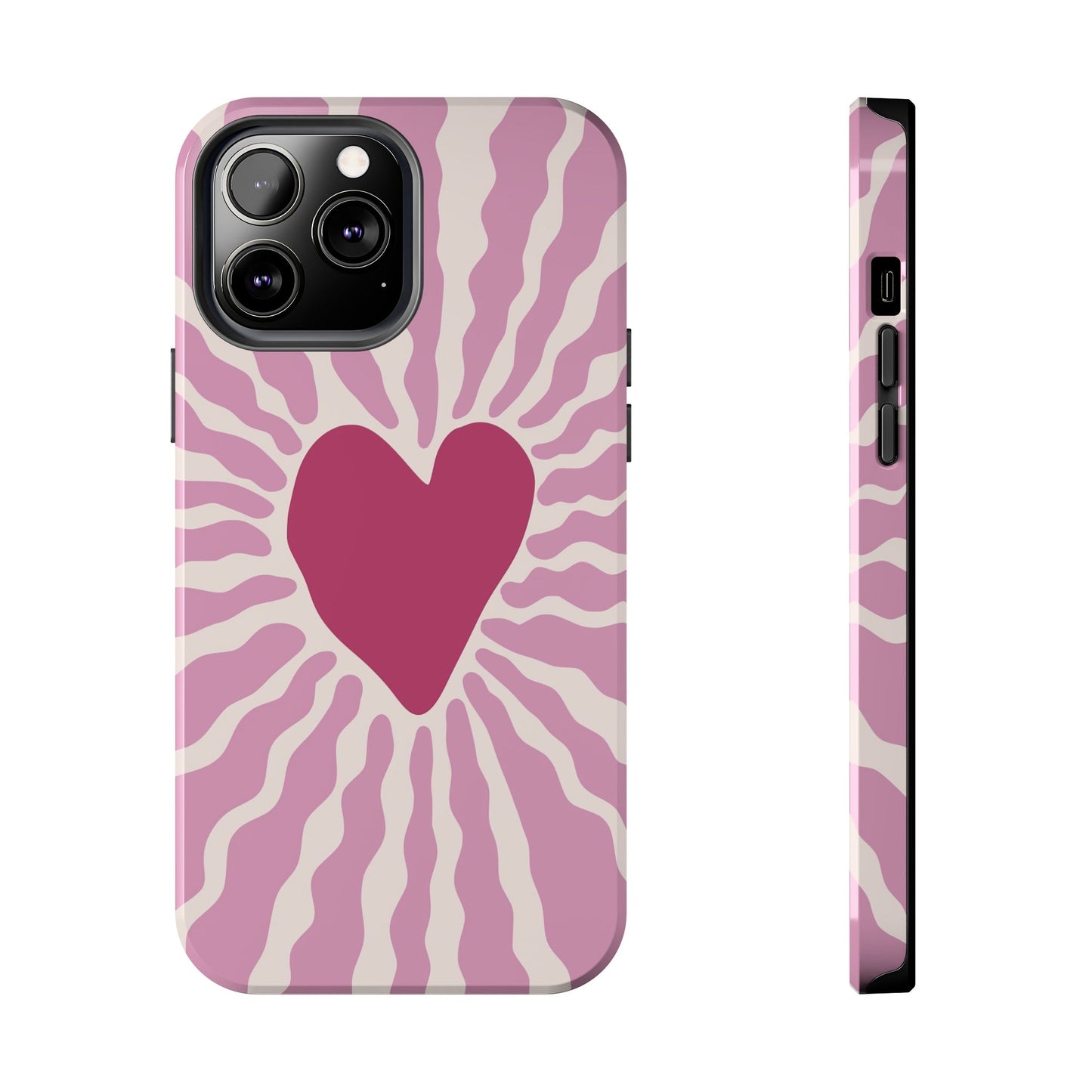 Cute Pink Heart Graphic Phone Case - iPhone 11-15 All Sizes