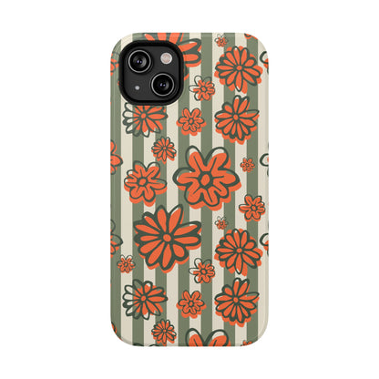 Retro Striped Floral Phone Case – MagSafe Compatible for iPhone & Samsung Galaxy