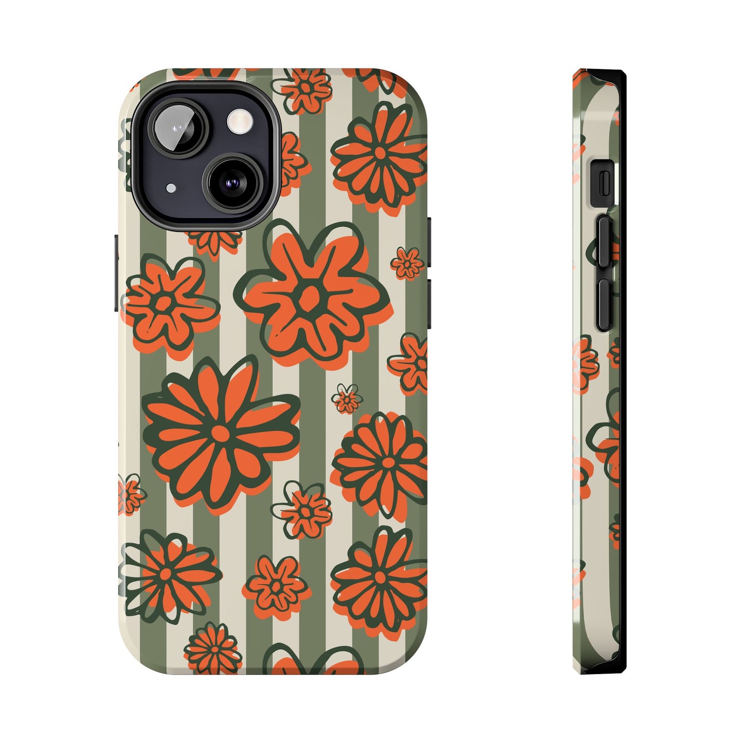 Simplistic Floral Striped Phone Case for iPhone 11-15 All Sizes