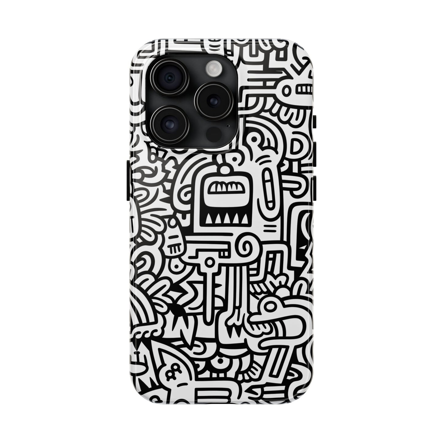 Black And White Doodle Tough Case - iPhone 15-11 All Sizes