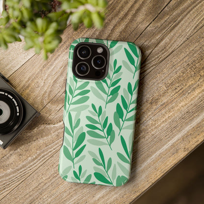 Green Leaf Pattern Phone Case – MagSafe Compatible for iPhone & Samsung Galaxy