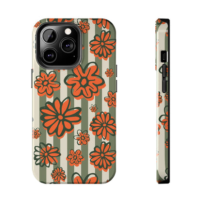 Simplistic Floral Striped Phone Case for iPhone 11-15 All Sizes