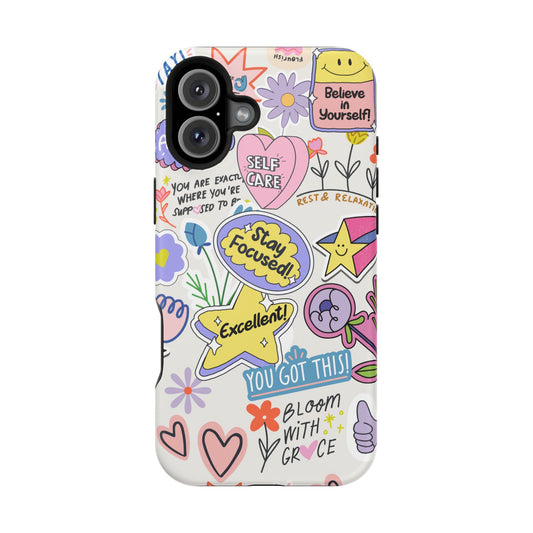 Motivational Doodle Collage Phone Case – MagSafe Compatible for iPhone & Samsung Galaxy