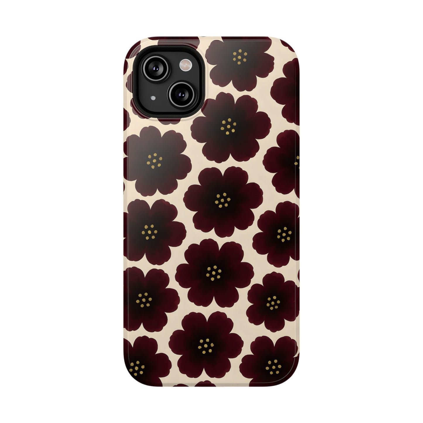 Noir Blossom Retro Floral Pattern Phone Case – MagSafe Compatible for iPhone & Samsung Galaxy