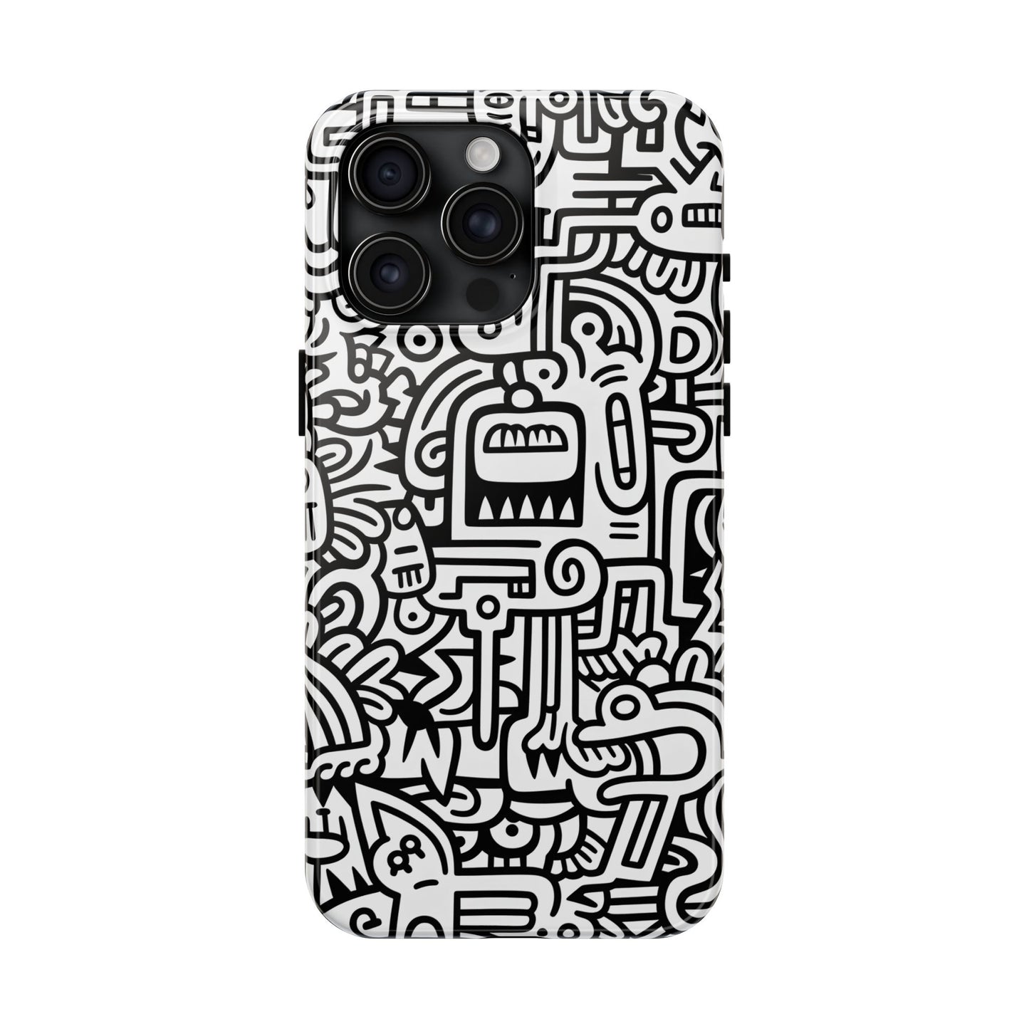 Black And White Doodle Tough Case - iPhone 15-11 All Sizes