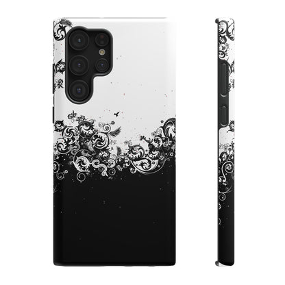 Ornate Black & White Floral Swirl Phone Case – MagSafe Compatible for iPhone & Samsung Galaxy