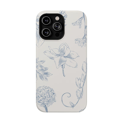 Vintage Blue Botanical Sketch Phone Case – MagSafe Compatible for iPhone & Samsung Galaxy