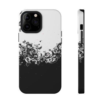 Ornate Black & White Floral Swirl Phone Case – MagSafe Compatible for iPhone & Samsung Galaxy
