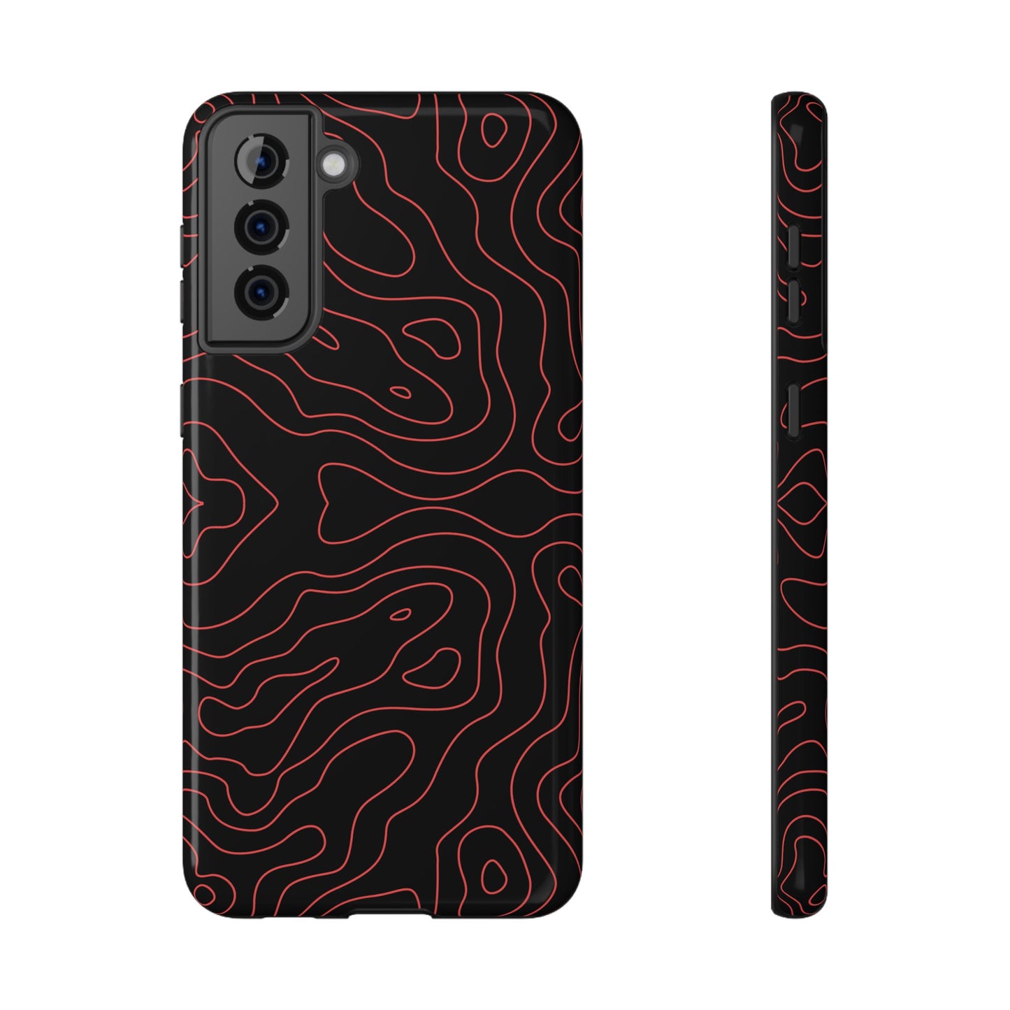 Topographic Lines Black & Red Phone Case – MagSafe Compatible for iPhone & Samsung Galaxy