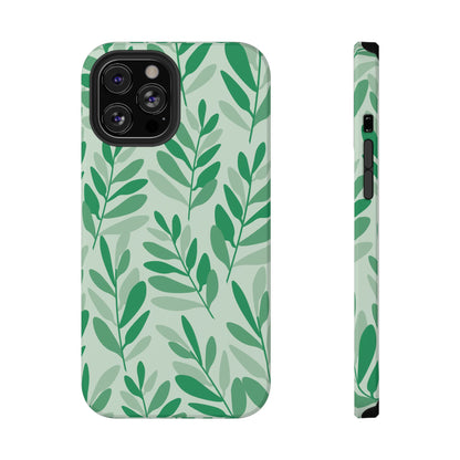 Green Leaf Pattern Phone Case – MagSafe Compatible for iPhone & Samsung Galaxy