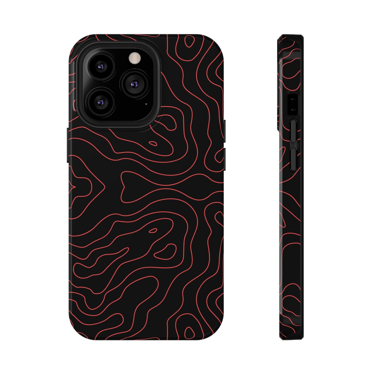Topographic Lines Black & Red Phone Case – MagSafe Compatible for iPhone & Samsung Galaxy