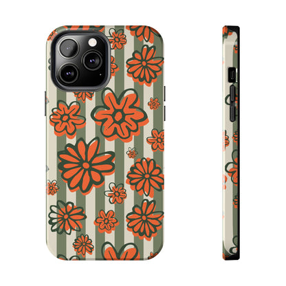 Simplistic Floral Striped Phone Case for iPhone 11-15 All Sizes