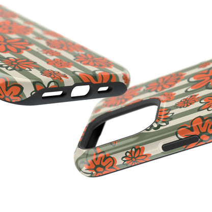 Retro Striped Floral Phone Case – MagSafe Compatible for iPhone & Samsung Galaxy