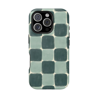 Green Checkerboard Retro Phone Case – MagSafe Compatible for iPhone & Samsung Galaxy