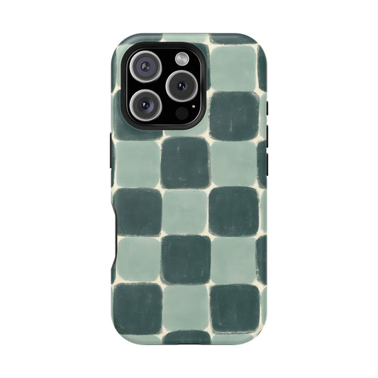 Green Checkerboard Retro Phone Case – MagSafe Compatible for iPhone & Samsung Galaxy