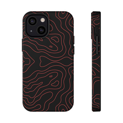 Topographic Lines Black & Red Phone Case – MagSafe Compatible for iPhone & Samsung Galaxy