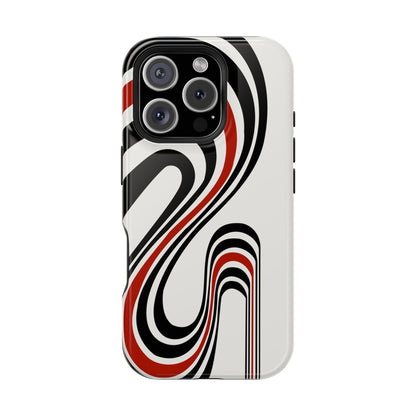 Retro Black & Red Wave Phone Case – MagSafe Compatible for iPhone & Samsung Galaxy
