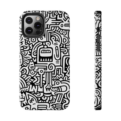 Black And White Doodle Tough Case - iPhone 15-11 All Sizes