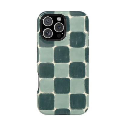 Green Checkerboard Retro Phone Case – MagSafe Compatible for iPhone & Samsung Galaxy