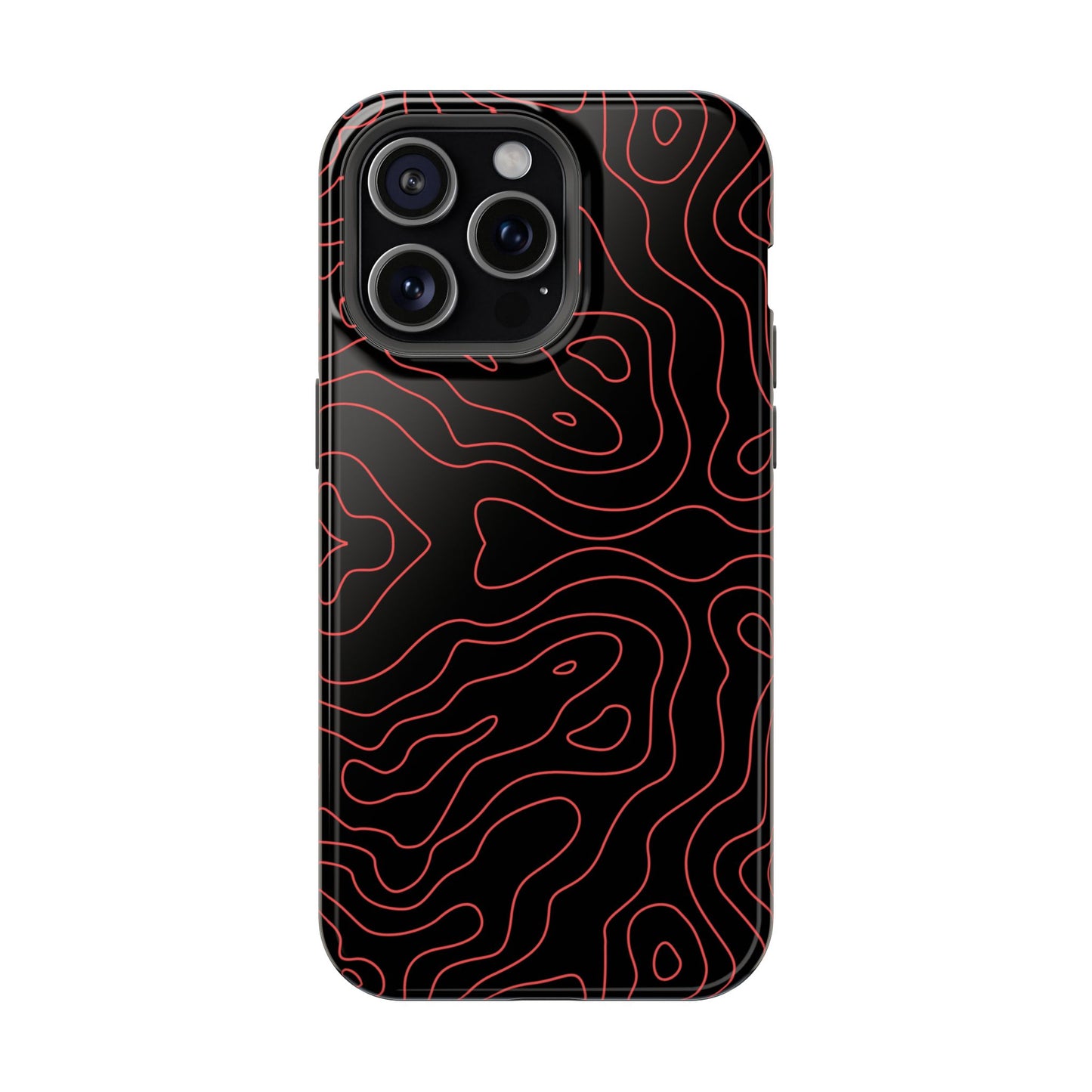 Topographic Lines Black & Red Phone Case – MagSafe Compatible for iPhone & Samsung Galaxy