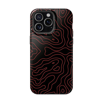 Topographic Lines Black & Red Phone Case – MagSafe Compatible for iPhone & Samsung Galaxy