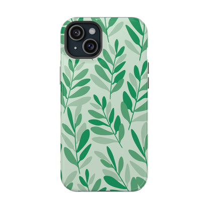 Green Leaf Pattern Phone Case – MagSafe Compatible for iPhone & Samsung Galaxy