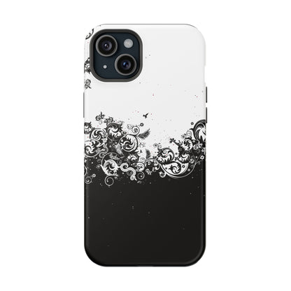 Ornate Black & White Floral Swirl Phone Case – MagSafe Compatible for iPhone & Samsung Galaxy