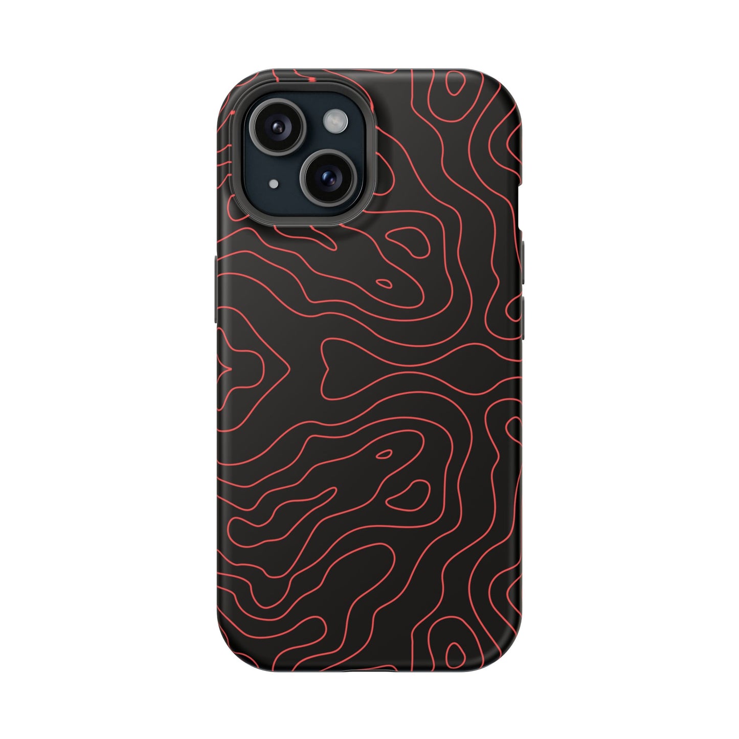 Topographic Lines Black & Red Phone Case – MagSafe Compatible for iPhone & Samsung Galaxy