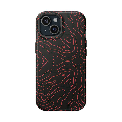 Topographic Lines Black & Red Phone Case – MagSafe Compatible for iPhone & Samsung Galaxy