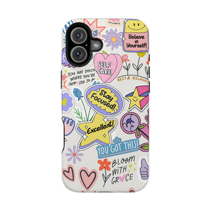 Motivational Doodle Collage Phone Case – MagSafe Compatible for iPhone & Samsung Galaxy