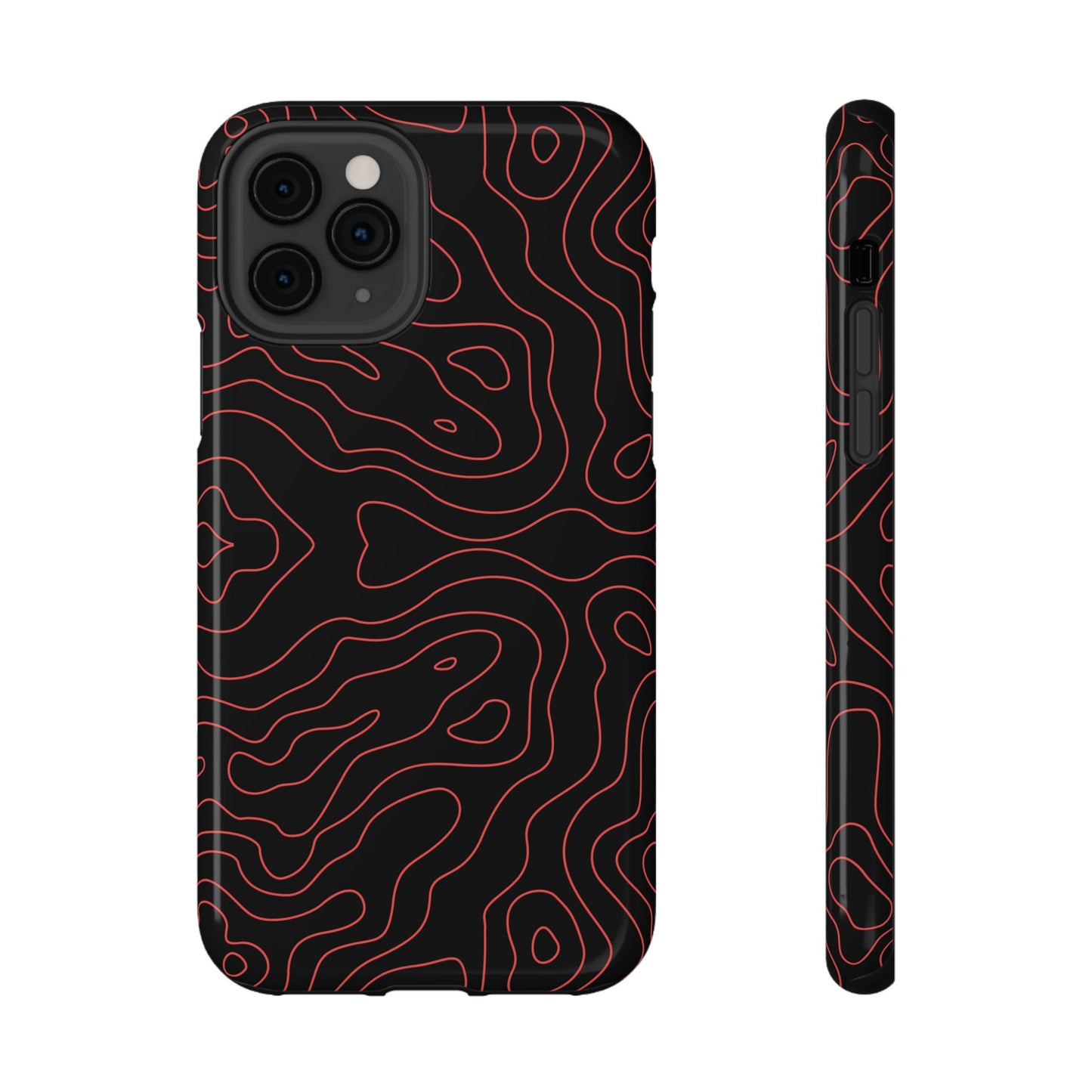 Topographic Lines Black & Red Phone Case – MagSafe Compatible for iPhone & Samsung Galaxy