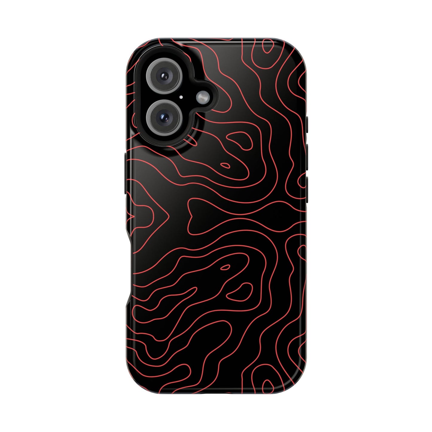 Topographic Lines Black & Red Phone Case – MagSafe Compatible for iPhone & Samsung Galaxy