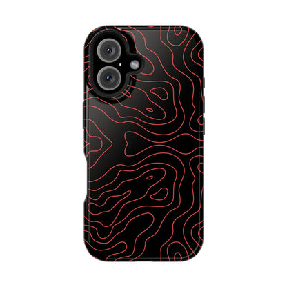 Topographic Lines Black & Red Phone Case – MagSafe Compatible for iPhone & Samsung Galaxy