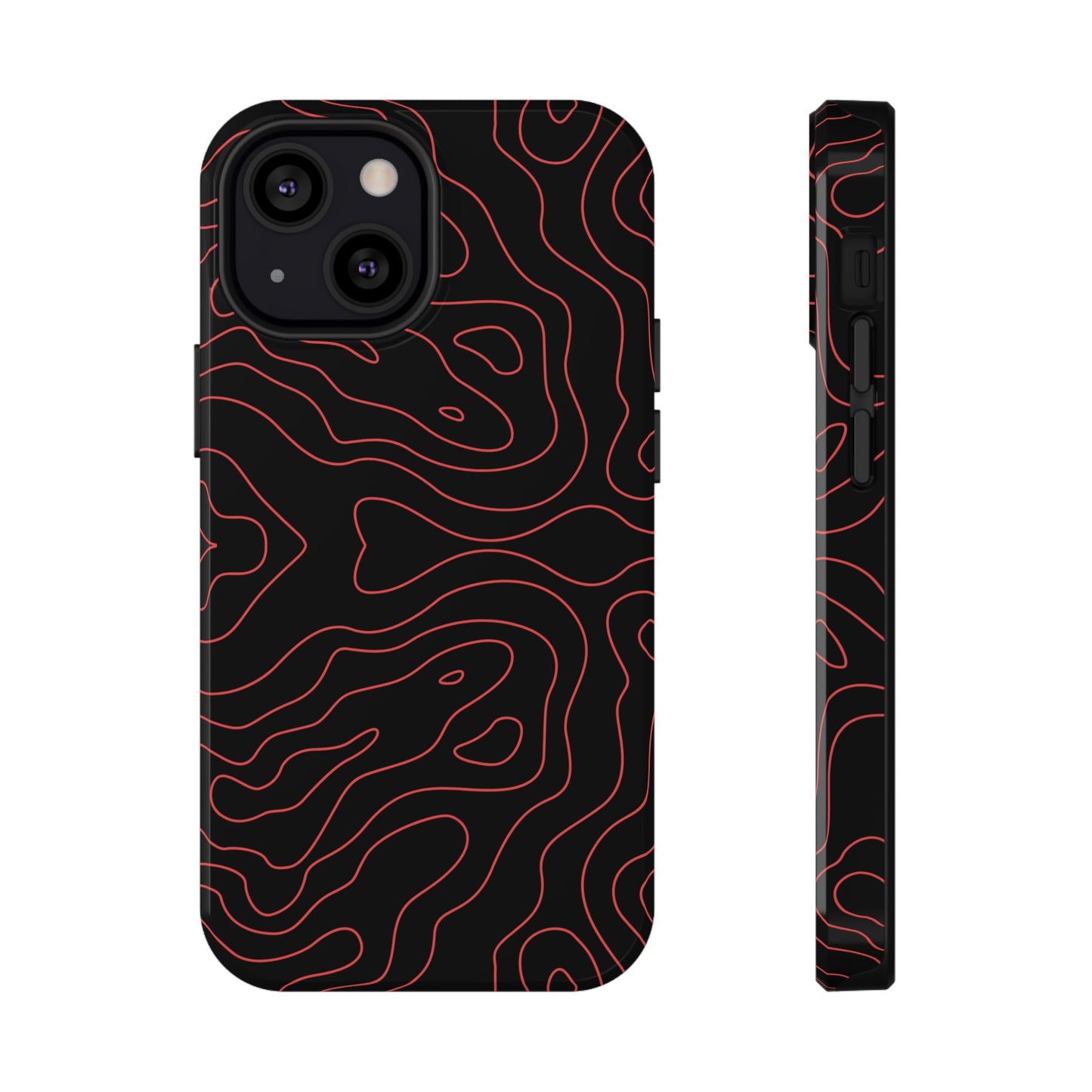 Topographic Lines Black & Red Phone Case – MagSafe Compatible for iPhone & Samsung Galaxy
