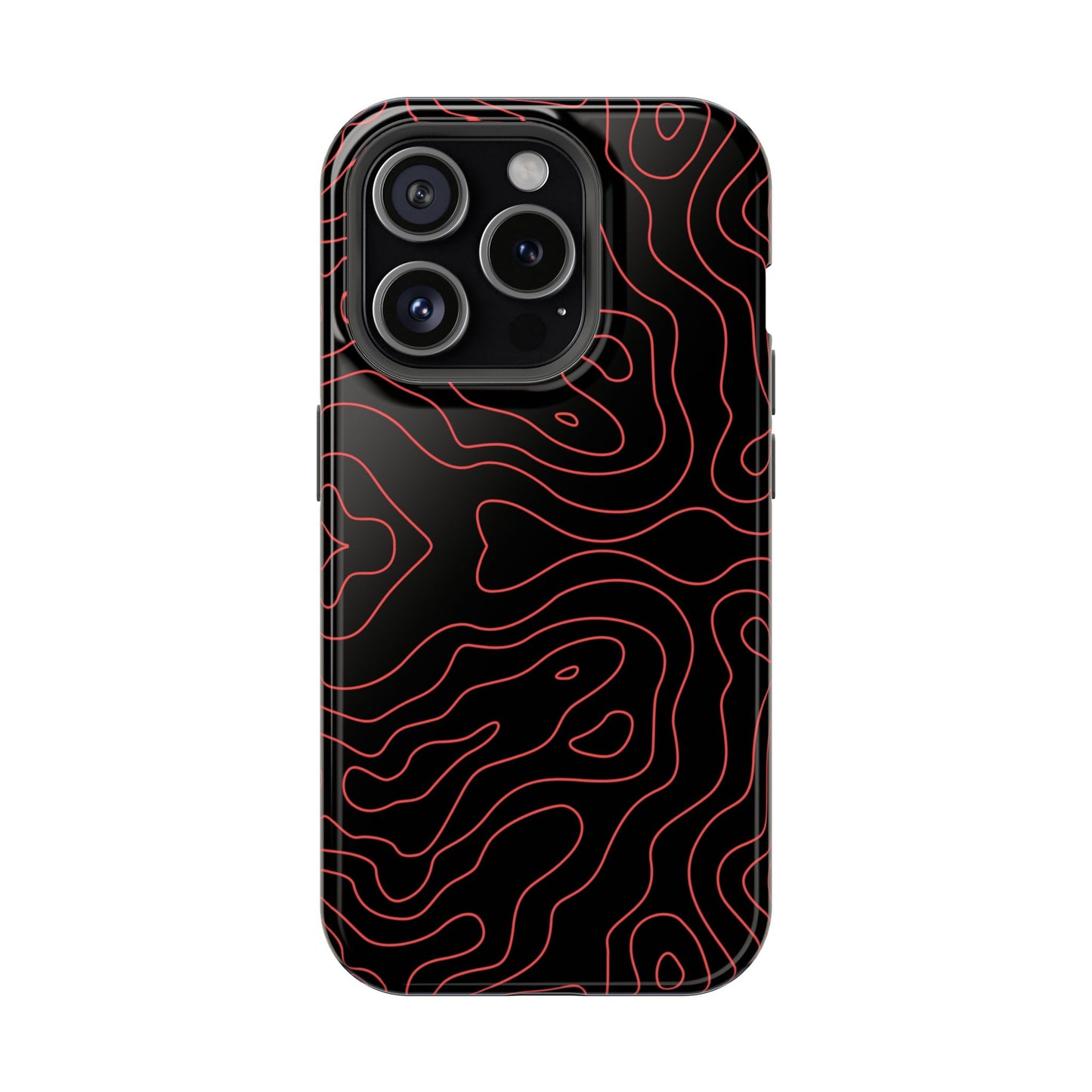 Topographic Lines Black & Red Phone Case – MagSafe Compatible for iPhone & Samsung Galaxy