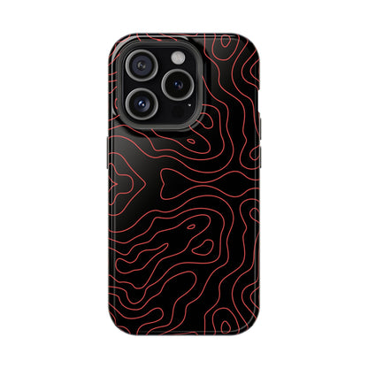Topographic Lines Black & Red Phone Case – MagSafe Compatible for iPhone & Samsung Galaxy
