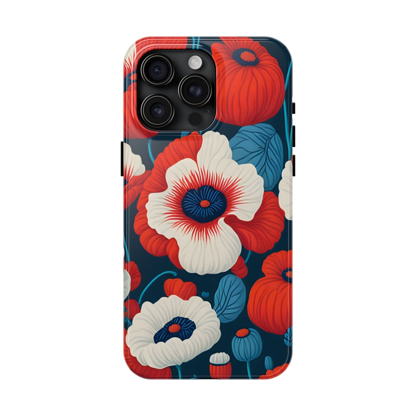 Cute Red And Blue Flower iPhone Case for iPhone 11-15 All Sizes