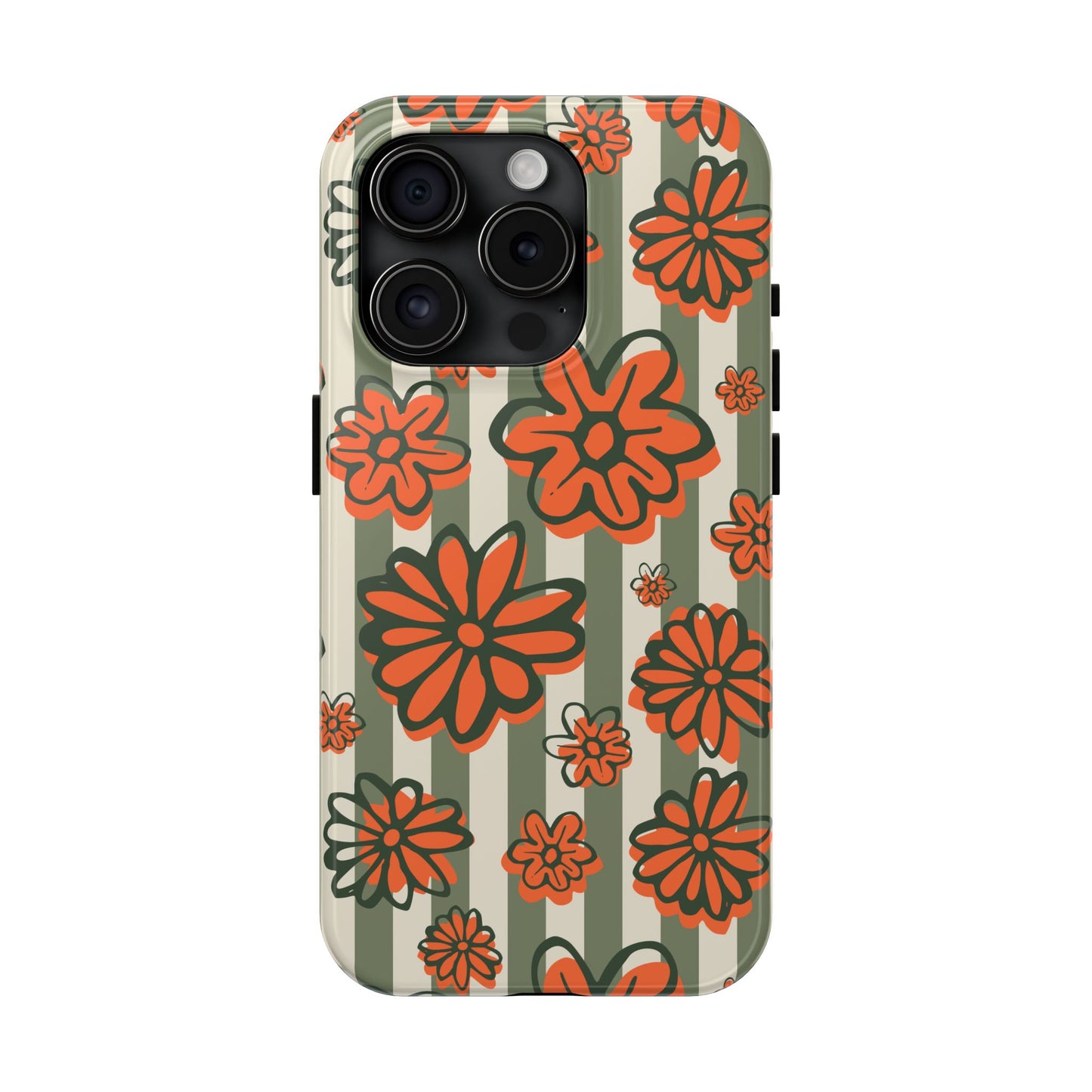 Simplistic Floral Striped Phone Case for iPhone 11-15 All Sizes