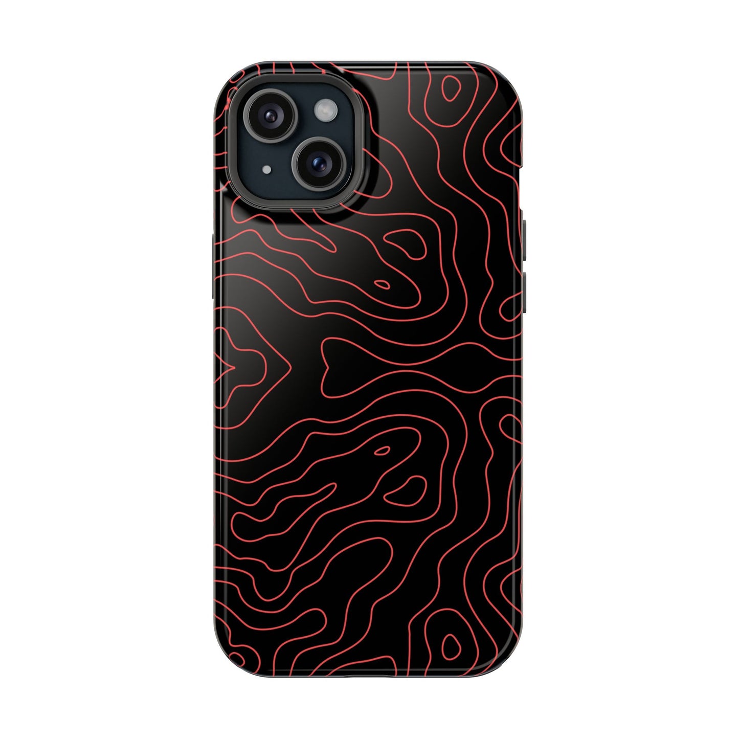Topographic Lines Black & Red Phone Case – MagSafe Compatible for iPhone & Samsung Galaxy