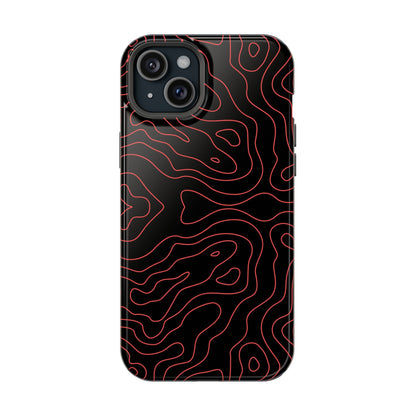 Topographic Lines Black & Red Phone Case – MagSafe Compatible for iPhone & Samsung Galaxy