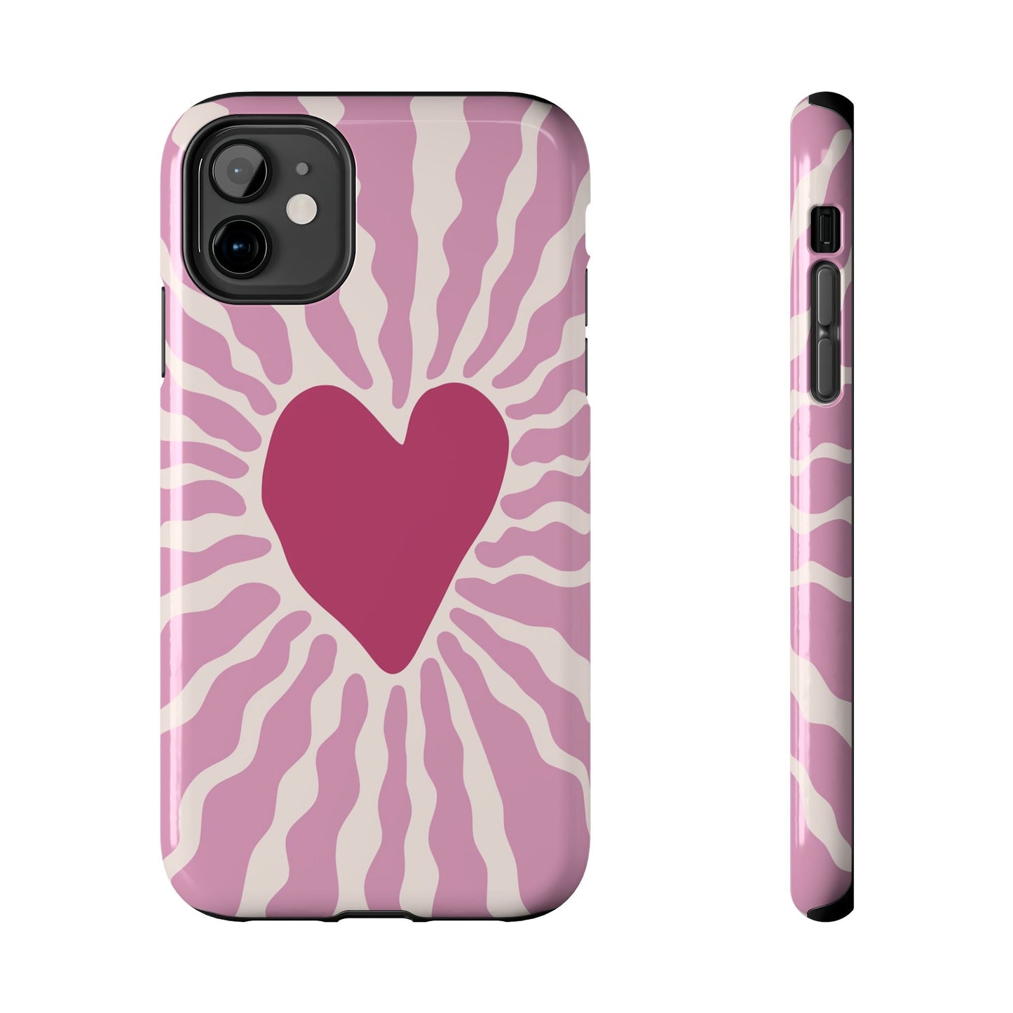 Cute Pink Heart Graphic Phone Case - iPhone 11-15 All Sizes