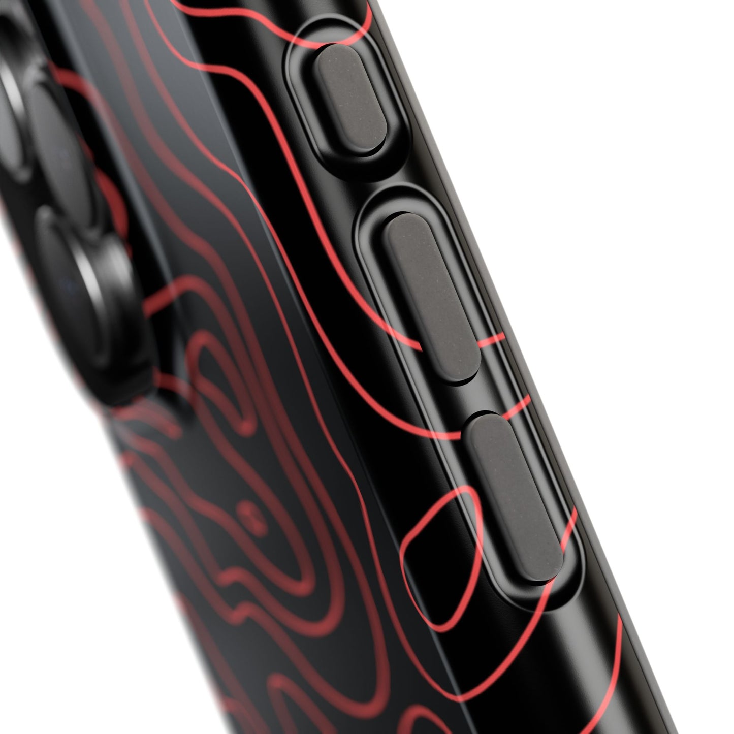 Topographic Lines Black & Red Phone Case – MagSafe Compatible for iPhone & Samsung Galaxy