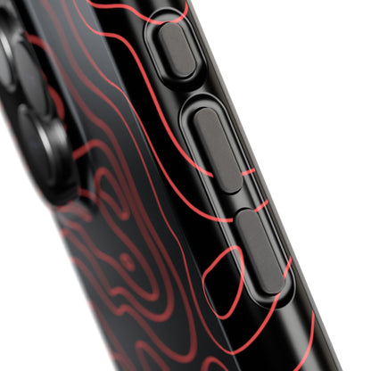 Topographic Lines Black & Red Phone Case – MagSafe Compatible for iPhone & Samsung Galaxy