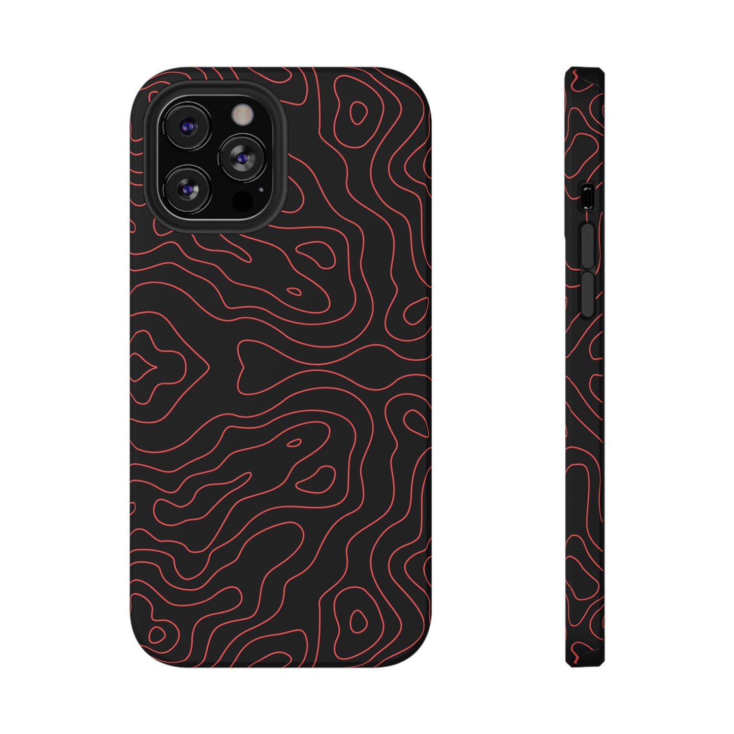 Topographic Lines Black & Red Phone Case – MagSafe Compatible for iPhone & Samsung Galaxy